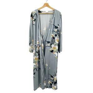 Plum Pretty Sugar Blue gray Floral Long Robe